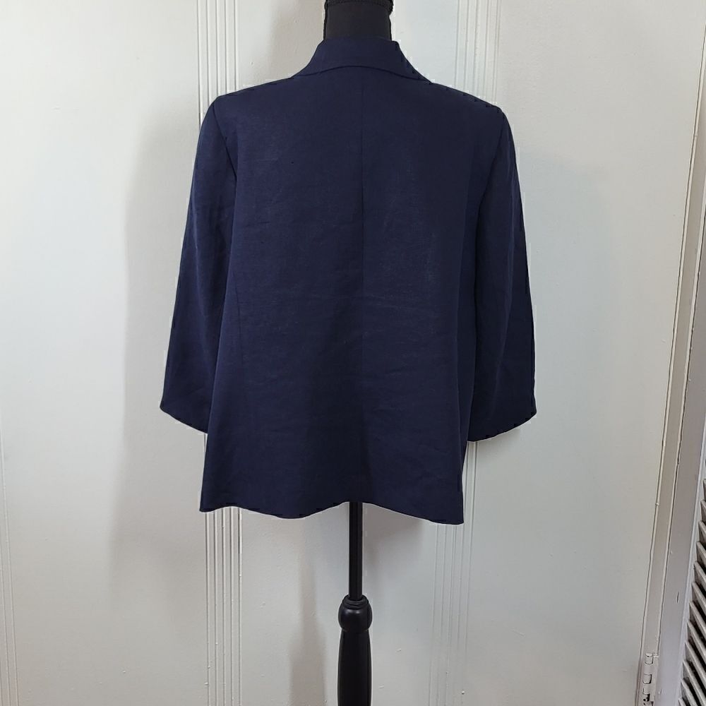 Plus Size Talbots Navy Blue Linen Jacket - Picture 3 of 11
